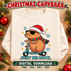 Christmas Capybara Scooter Design, Just Be Cool Holiday Art (Digital Download)