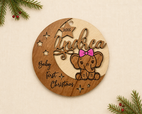 Baby's First Christmas Ornament, Custom Elephant Keepsake