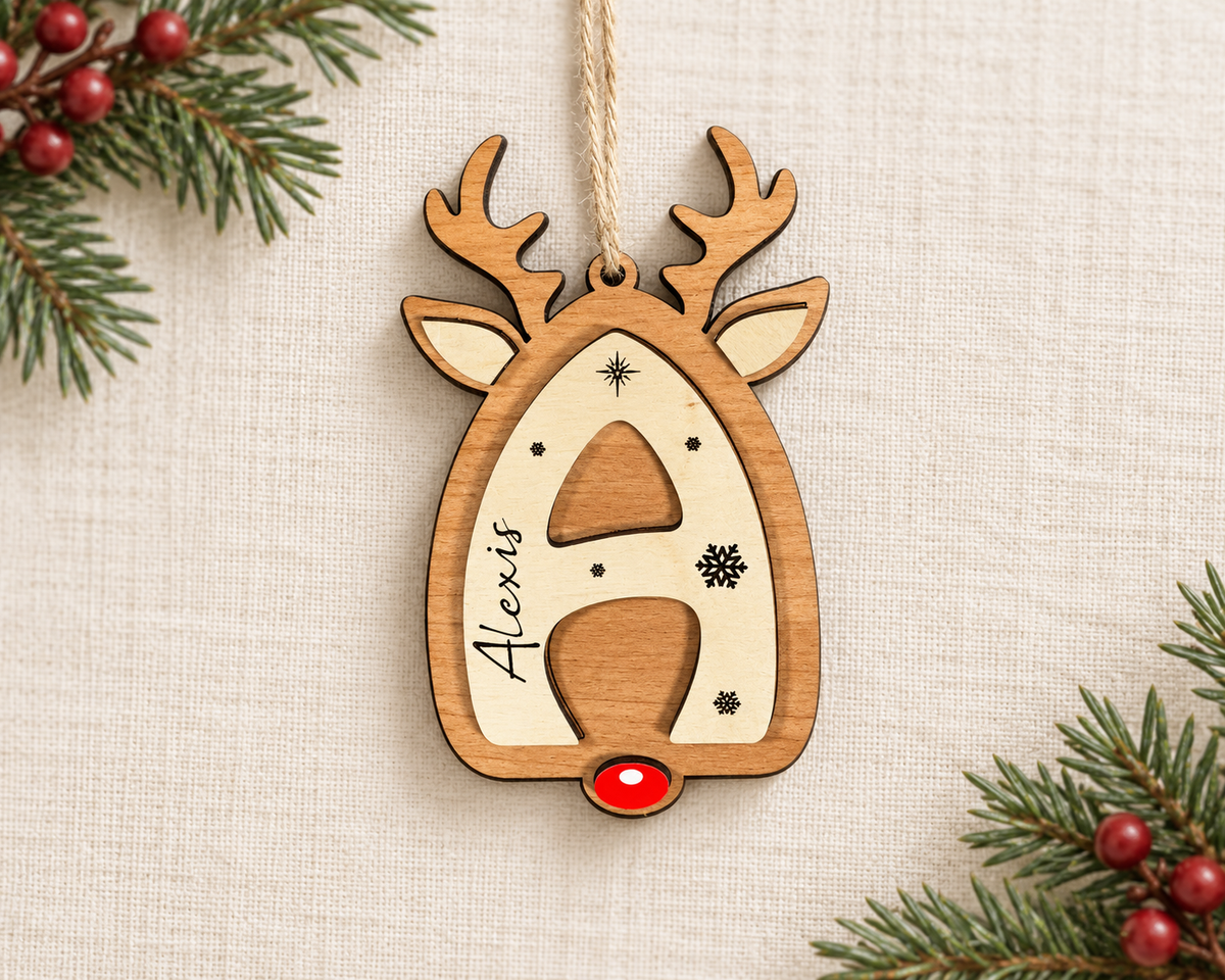 Personalized Reindeer letter ornaments stocking tags