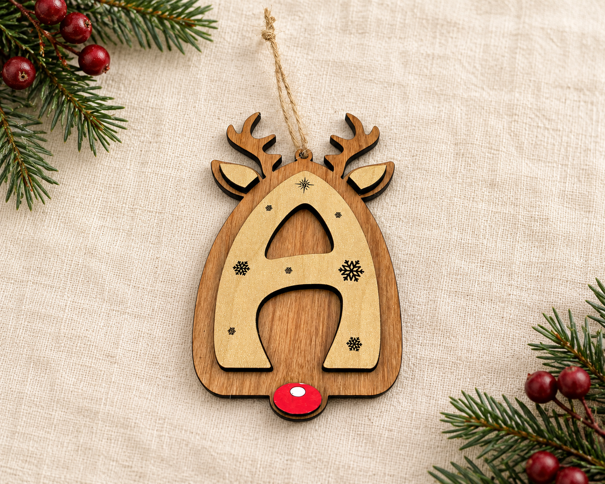Personalized Reindeer letter ornaments stocking tags