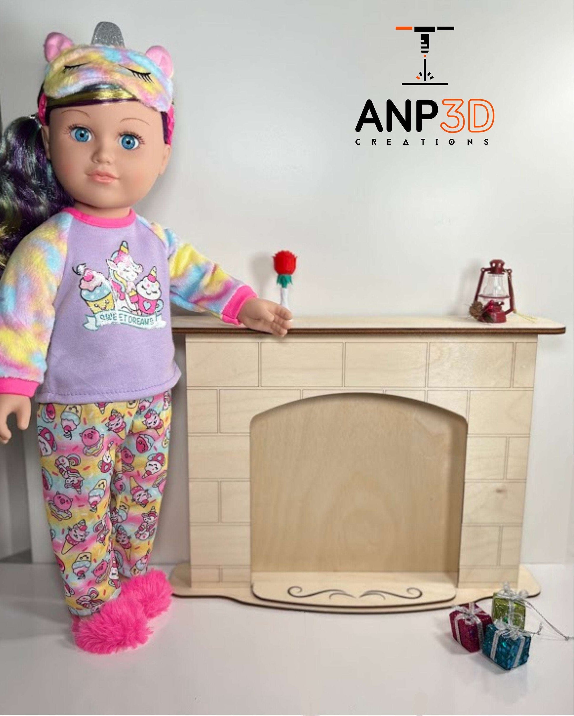 18in Doll Fireplace - Doll house furniture birch wood mdf 14" Doll 18" Doll