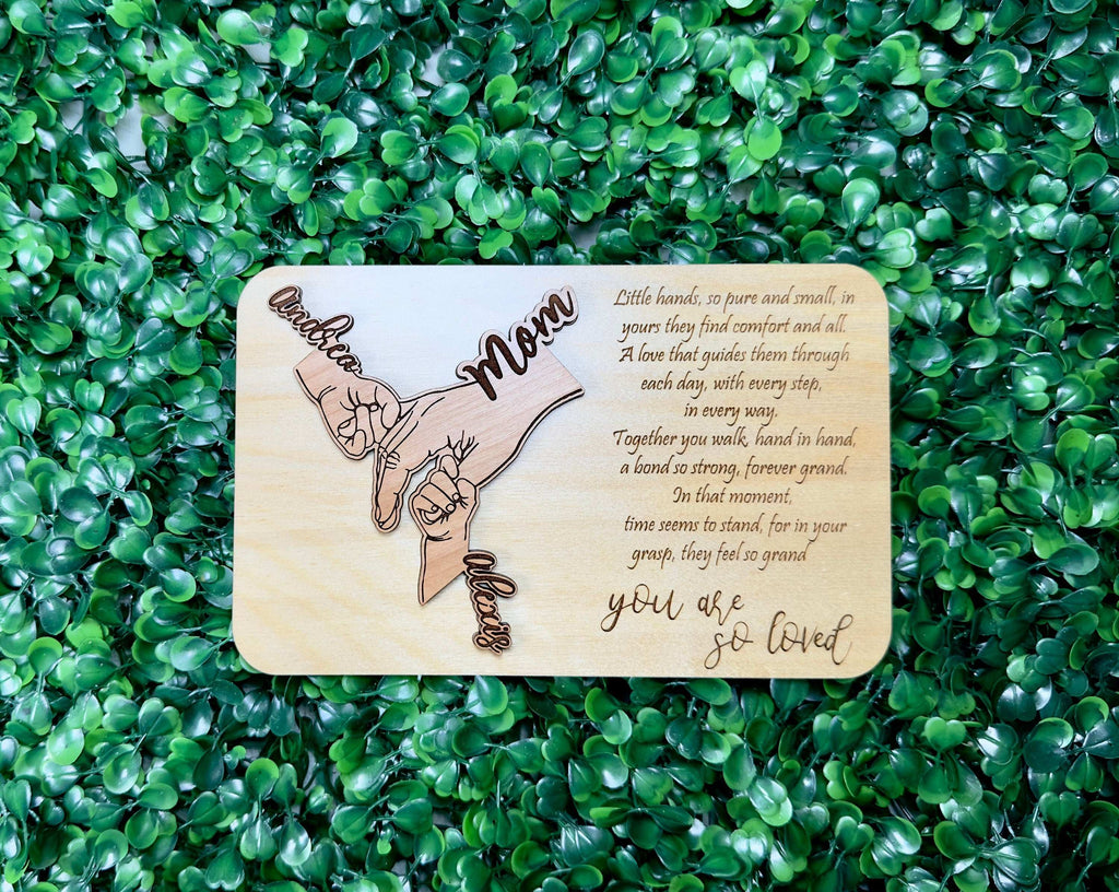Mother’s Day or Grandparents Day Gift – Personalized Hand in Hand Wood Sign with Poem – Custom Family Names Plaque for Mom or Nana