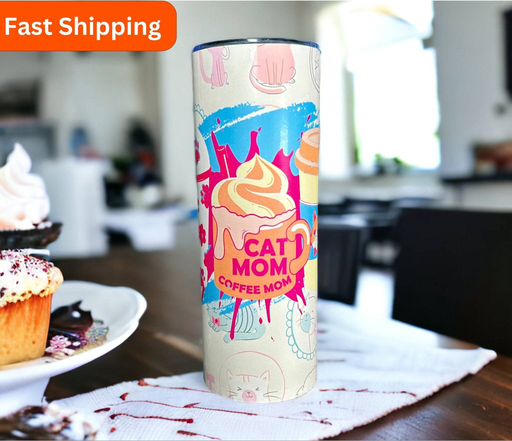 Personalized Cat Mom Coffee Mom Tumbler 20oz Skinny Tumbler