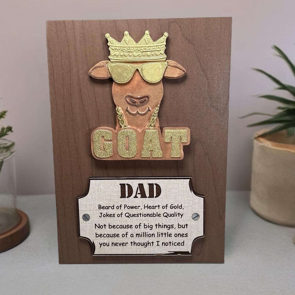 Funny Dad Plaque Gift for Father's Day with GOAT Design and Heartfelt Message for Dad Appreciation from Kids Best Dad Gift