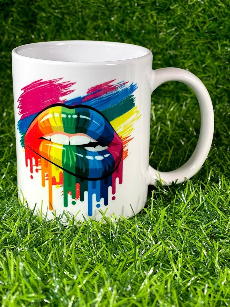 Rainbow Pride Mug, Love Wins, Colorful Lips Ceramic Coffee Cup