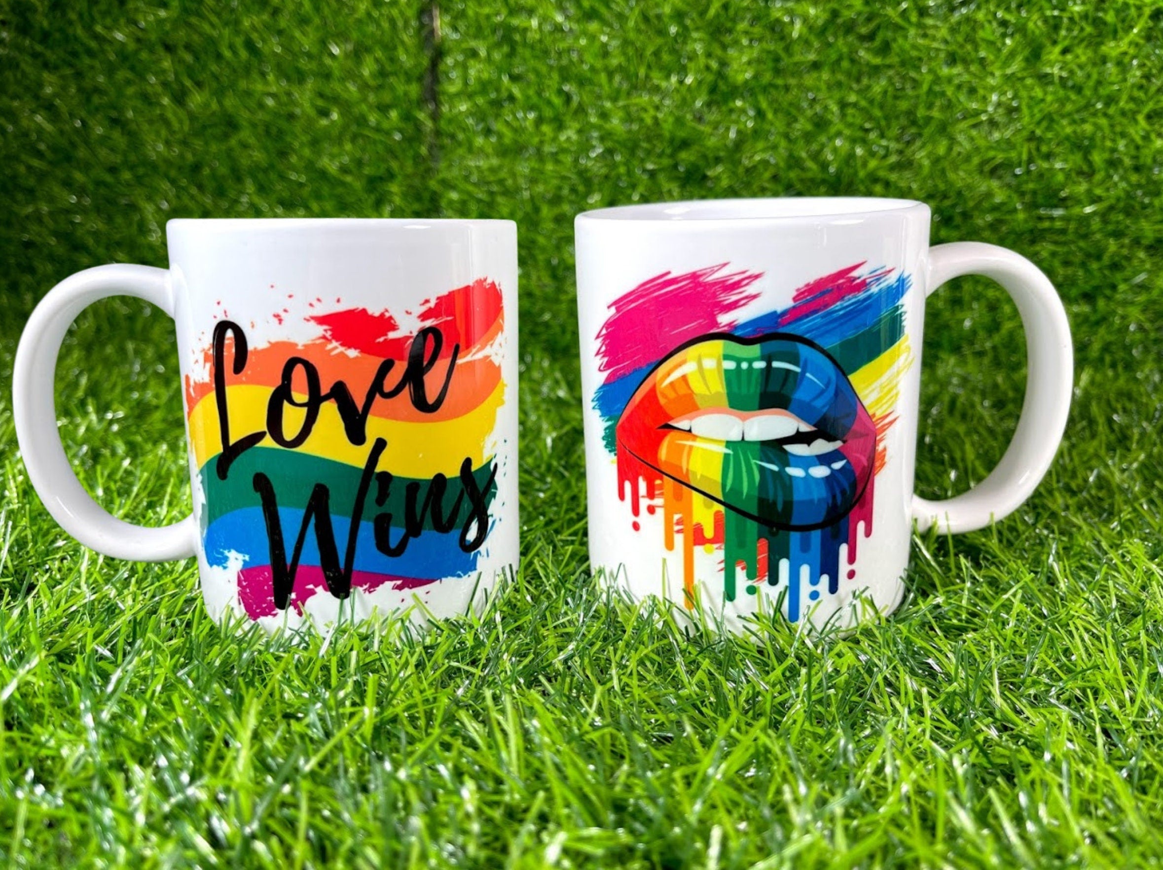 Rainbow Pride Mug, Love Wins, Colorful Lips Ceramic Coffee Cup