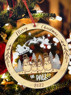 Snowman Christmas Ornament, Personalized Acrylic & Birch wood, Wooden ornaments, Family ornament