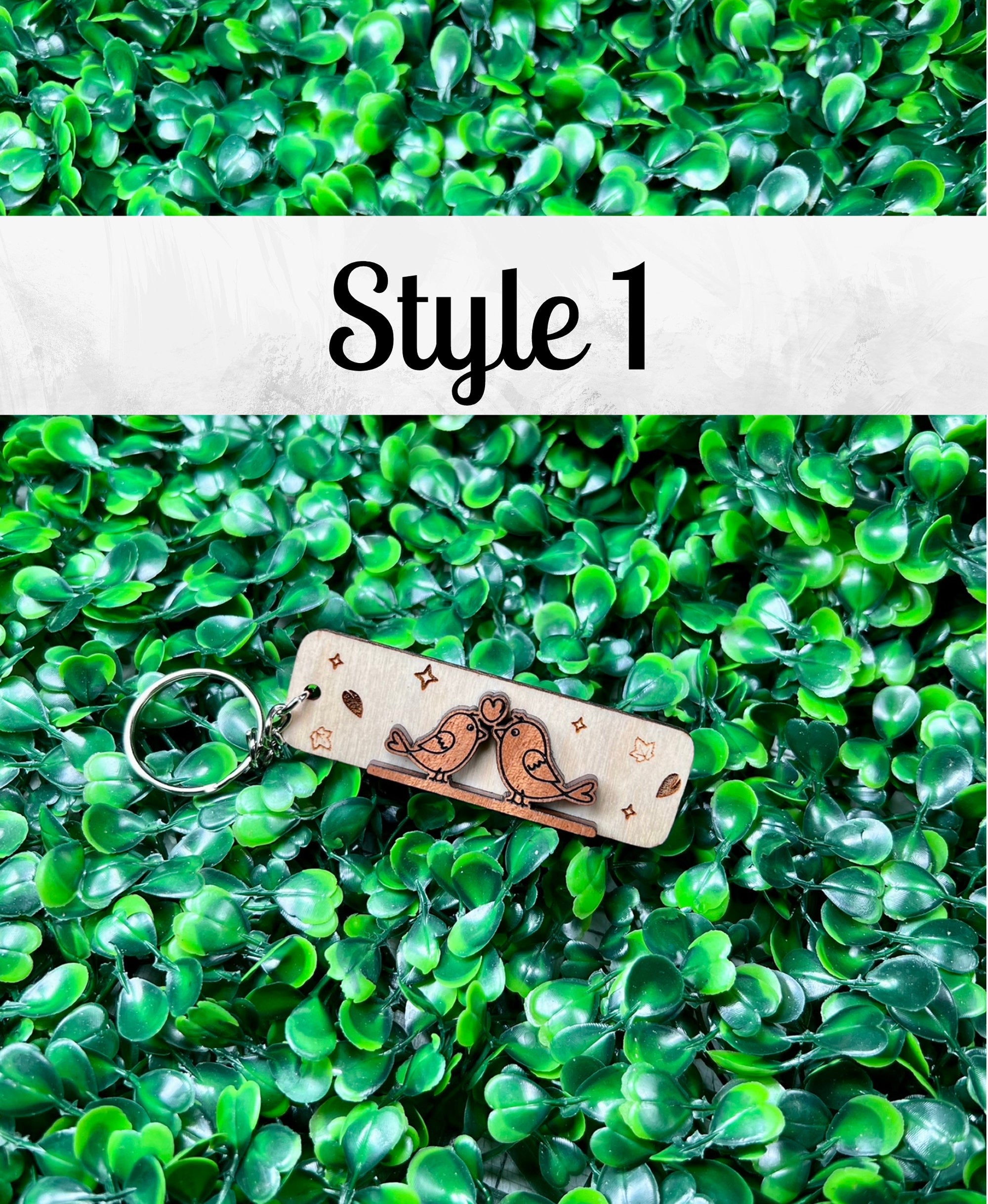 Love Birds keychain - wooden -Laser engraved - gift for her- just because -