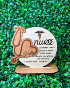 Personalized Wooden Nurse Plaque Custom Name & Stethoscope Design