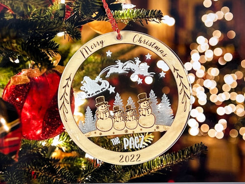 2024 Snowman Christmas Ornament, Personalized Acrylic & Birch wood, Wooden ornaments, Family ornament