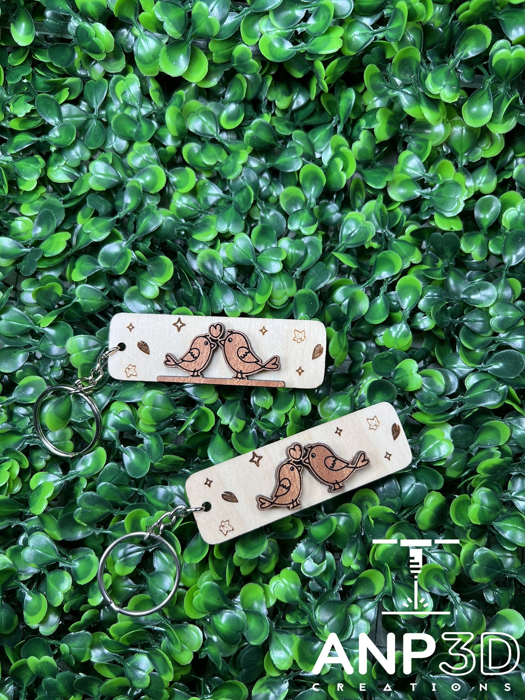 Love Birds keychain - wooden -Laser engraved - gift for her- just because -