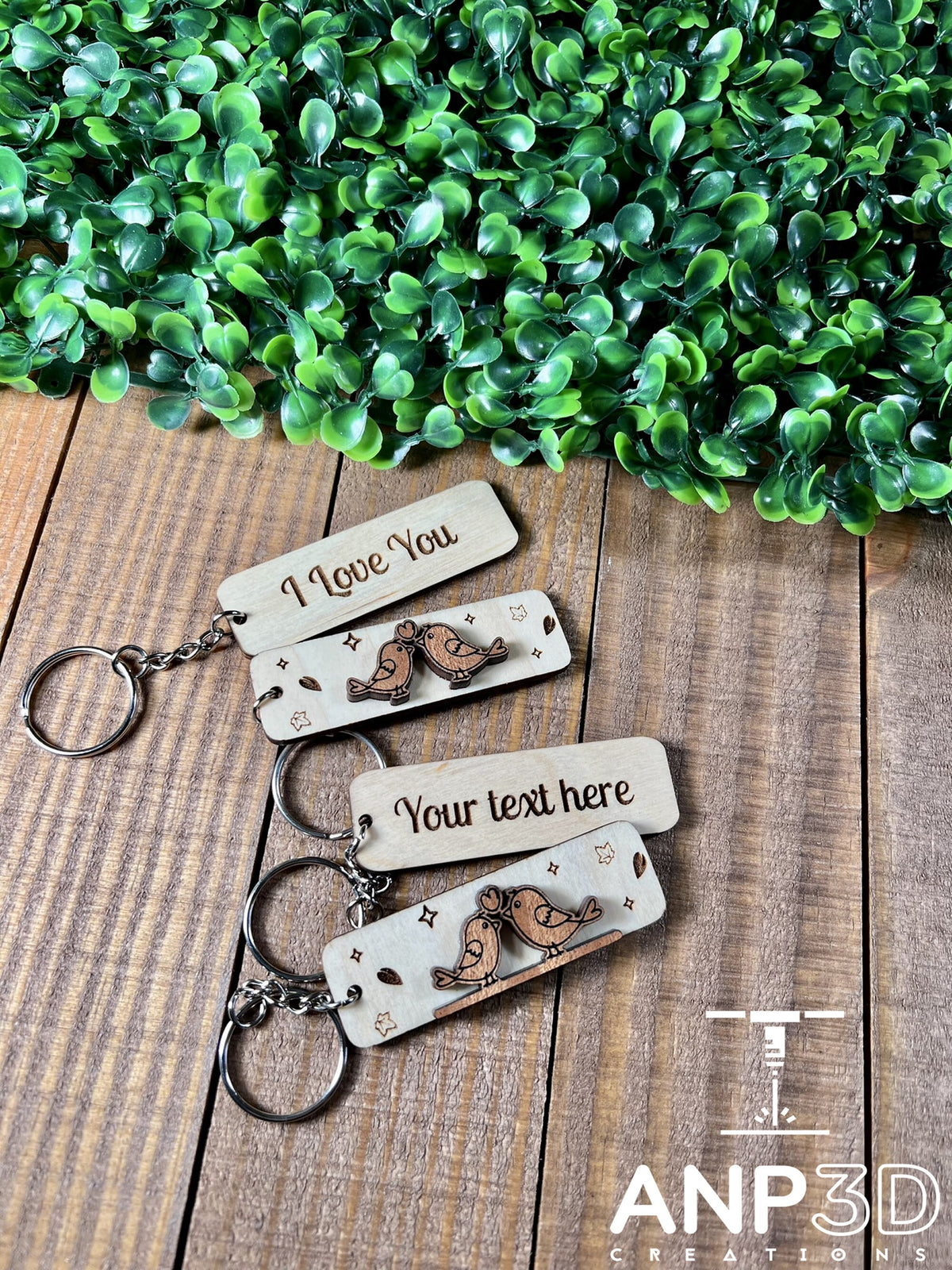 Love Birds keychain - wooden -Laser engraved - gift for her- just because -
