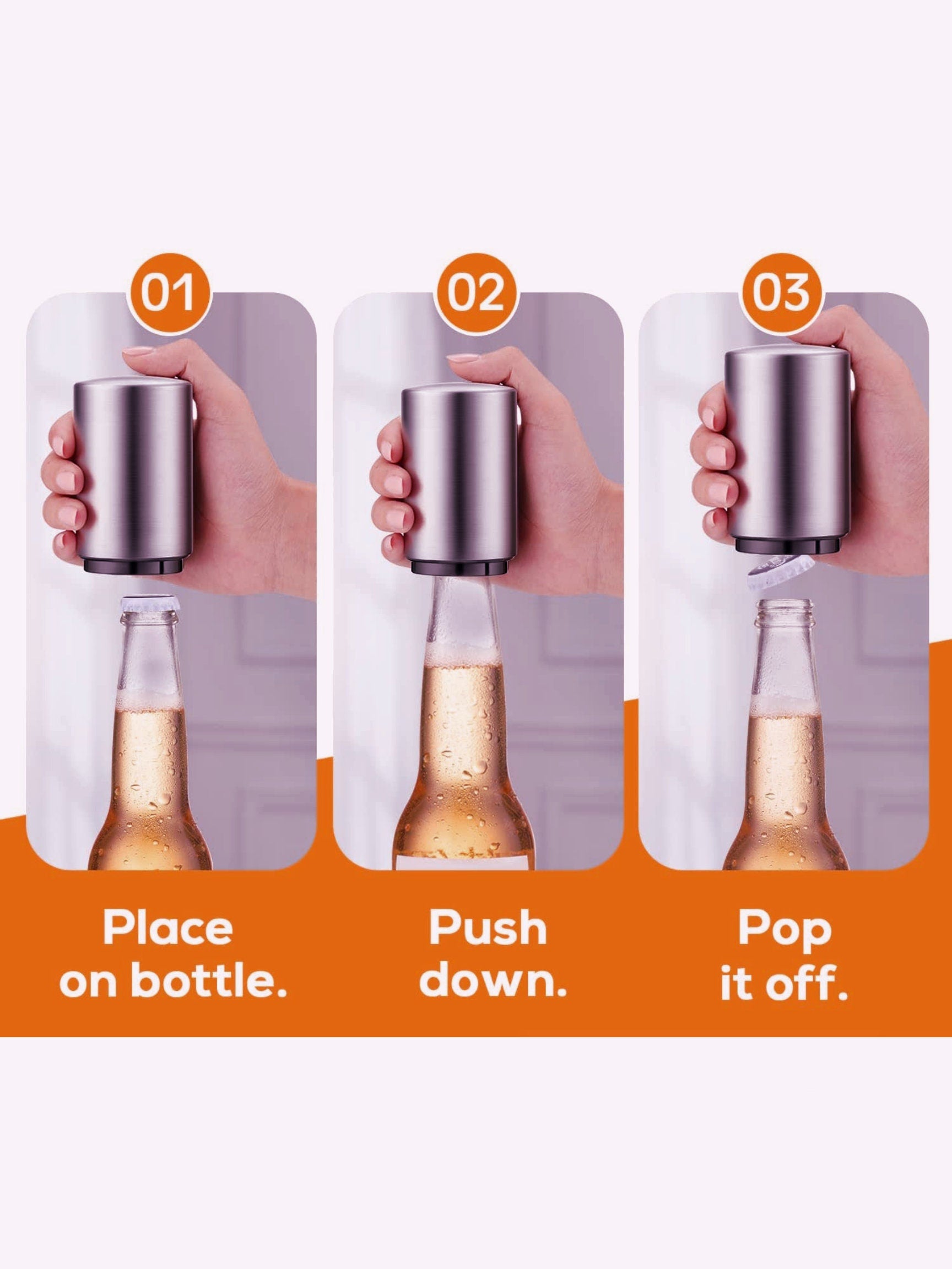Father's day Push  Bottle Opener - Stainless Steel, Magnetic, gift for Dad,