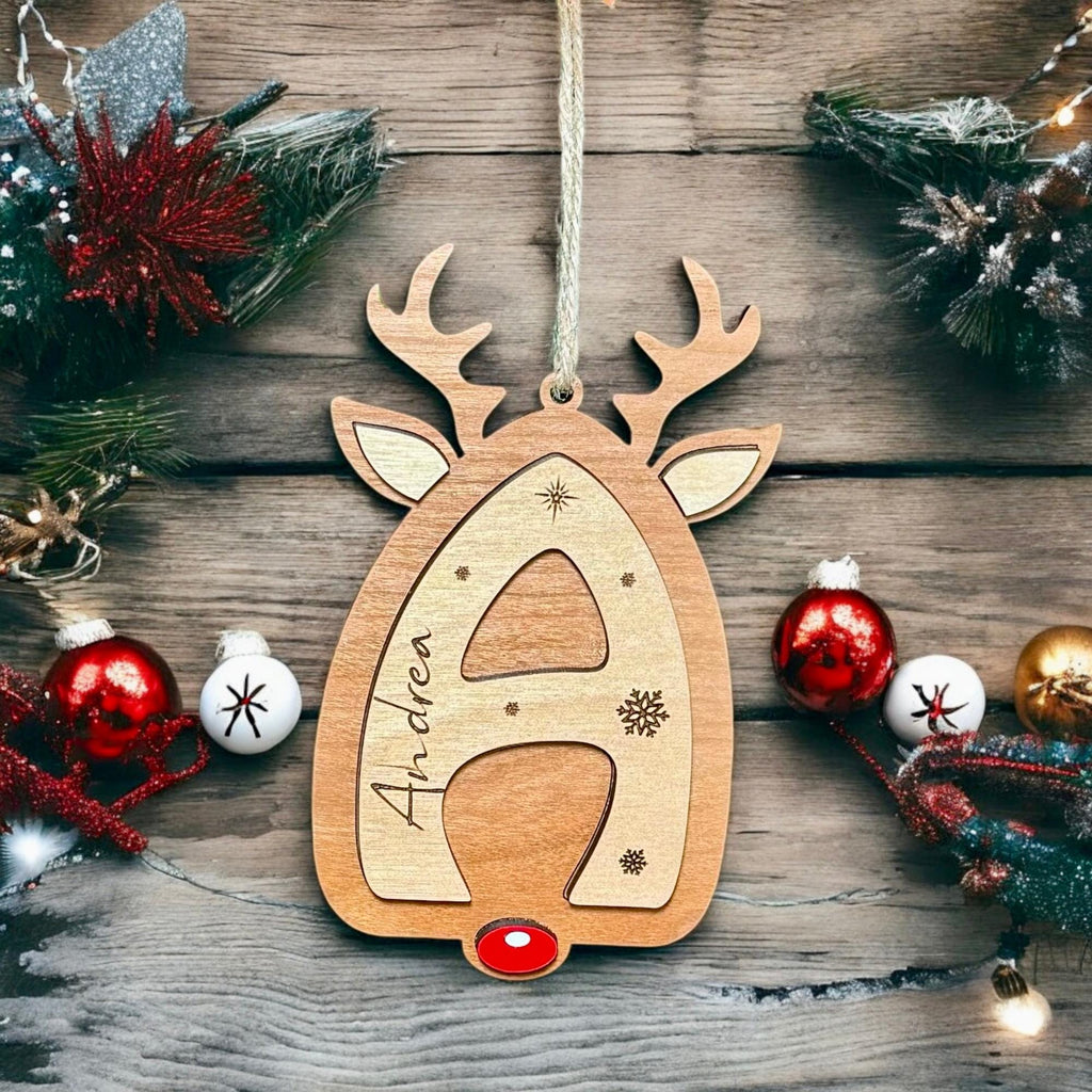 Personalized Reindeer letter ornaments stocking tags