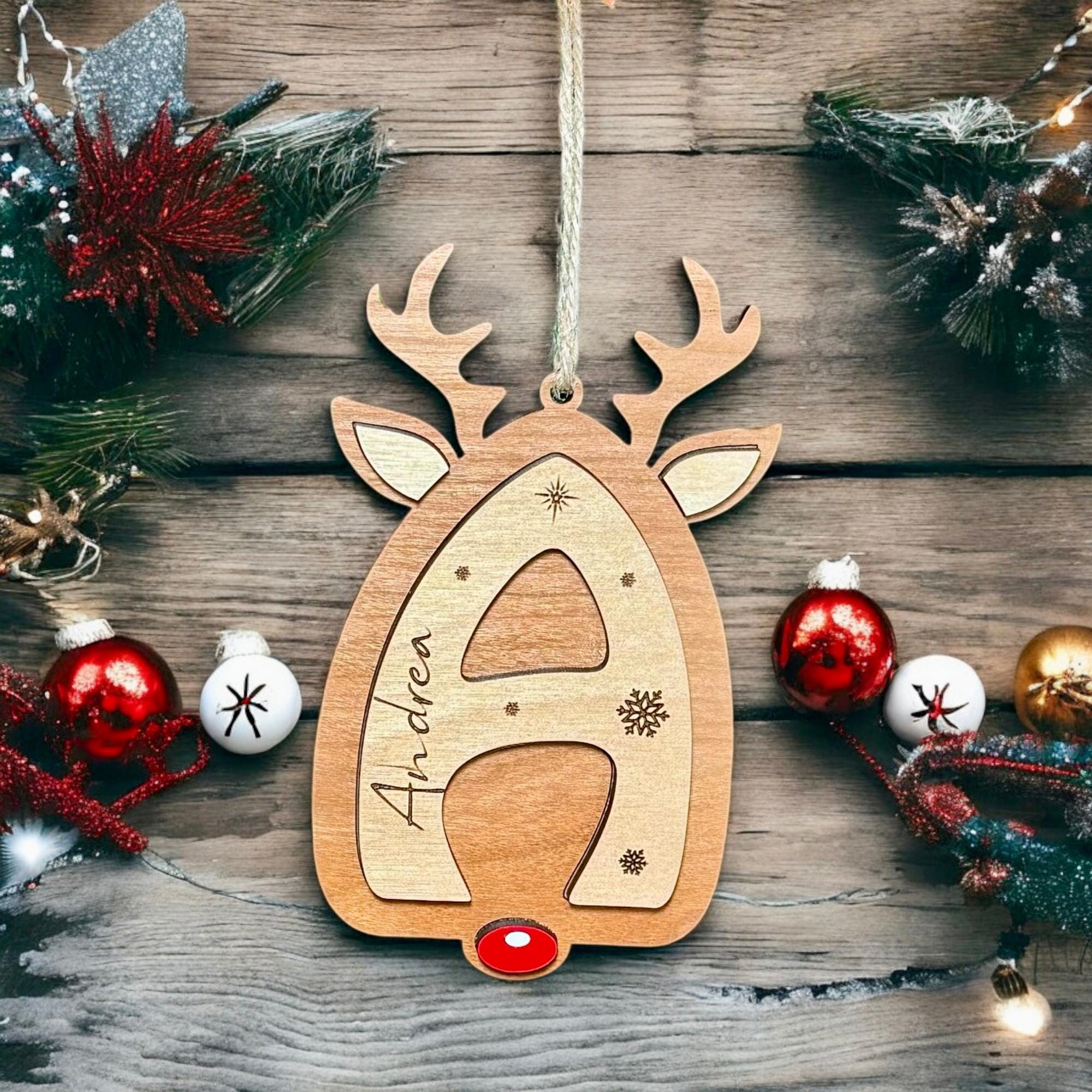 Personalized Reindeer letter ornaments stocking tags