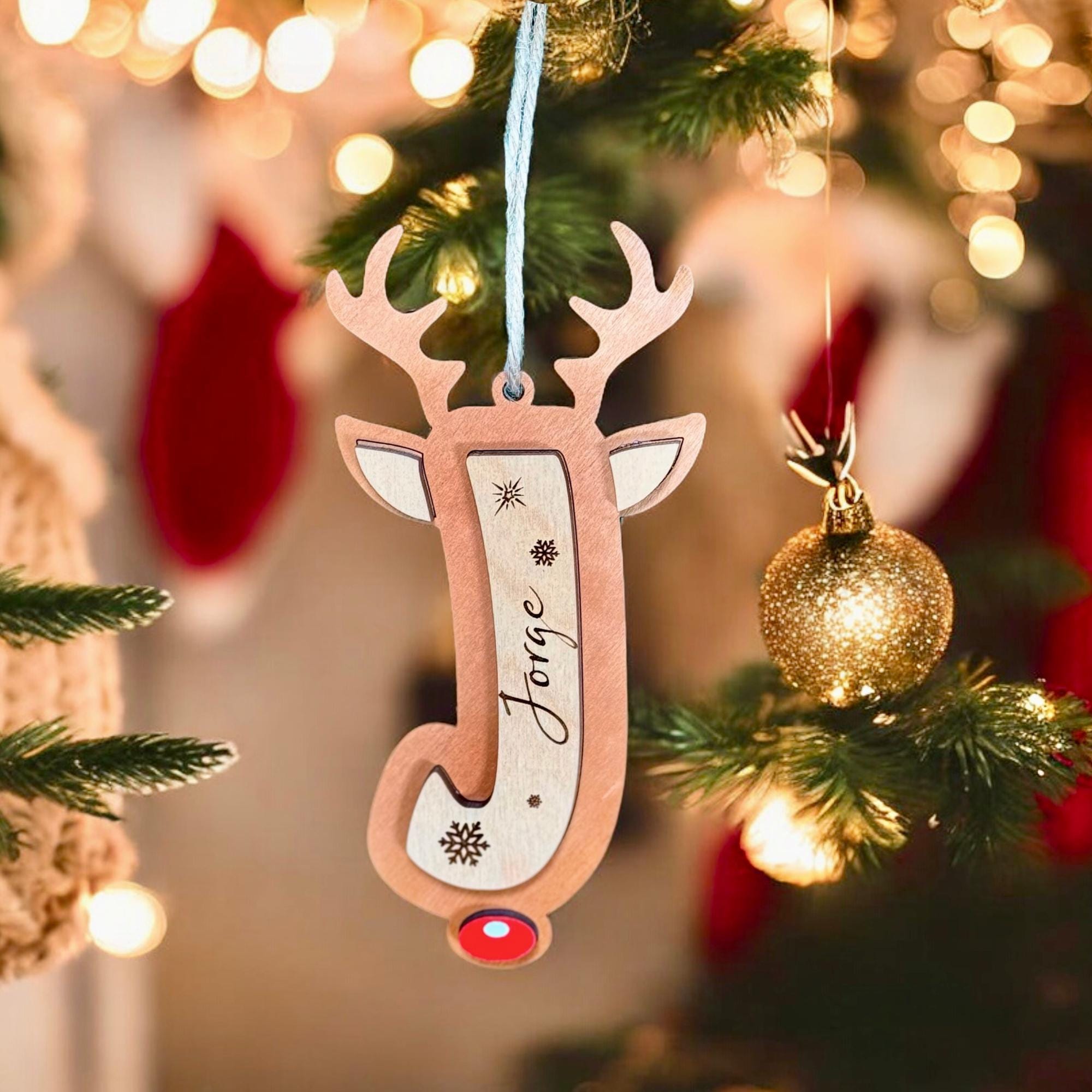 Personalized Reindeer letter ornaments stocking tags