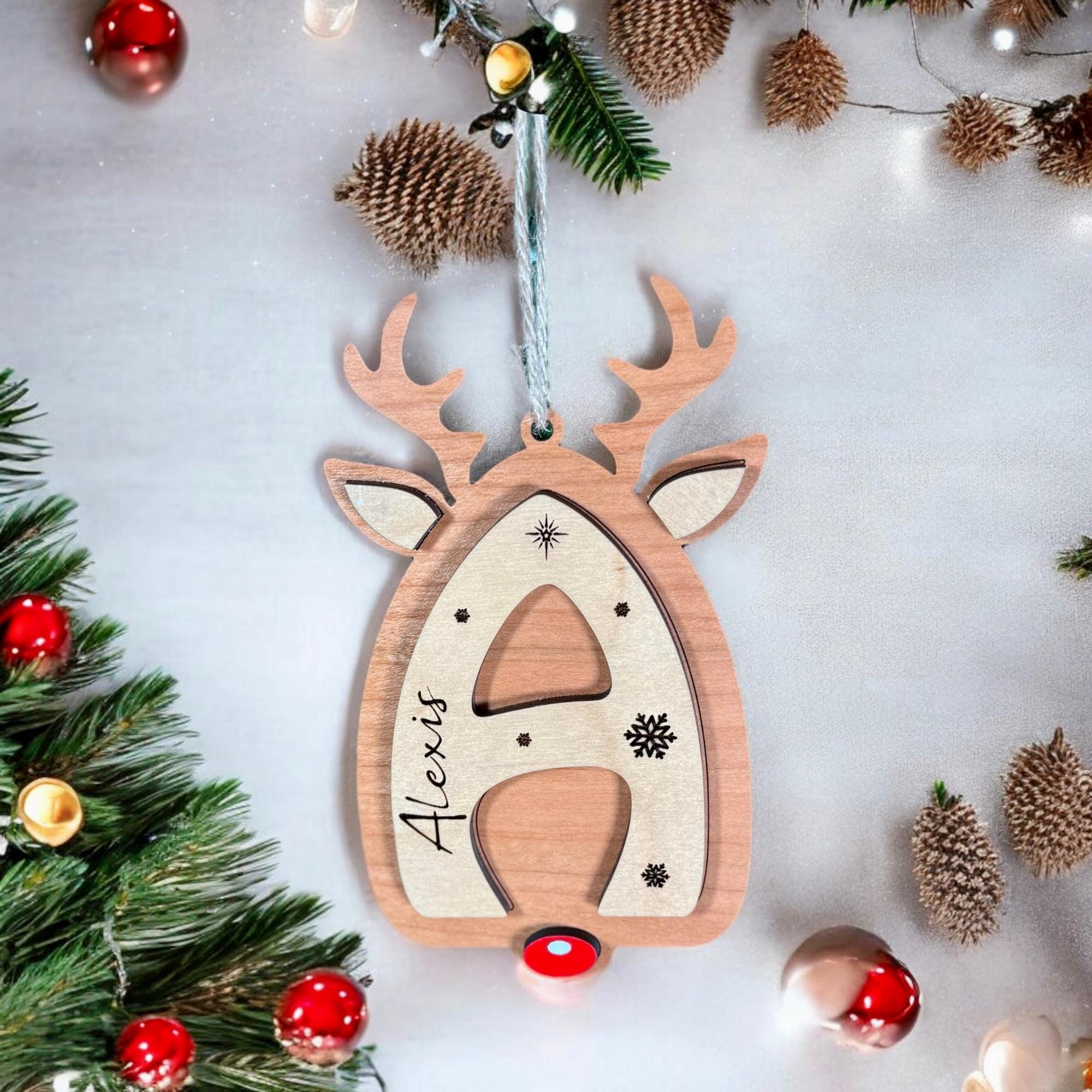 Personalized Reindeer letter ornaments stocking tags