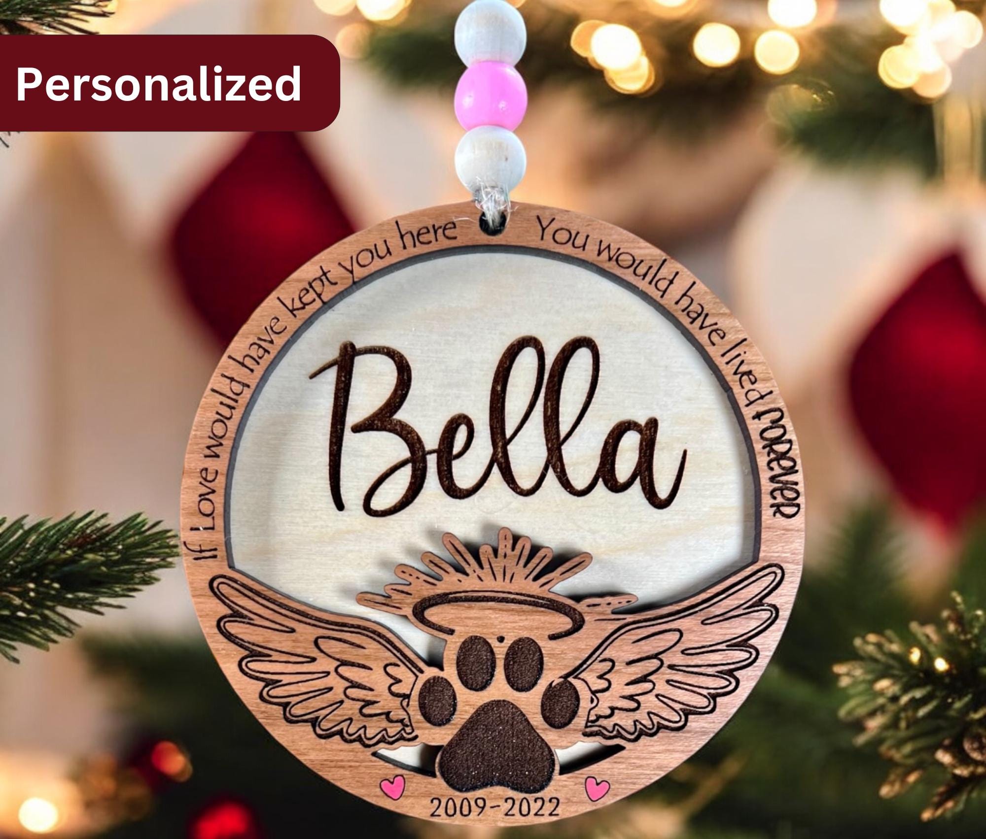 Personalized Pet Memorial Ornament, Paw Wings, Dog Cat Loss Gift