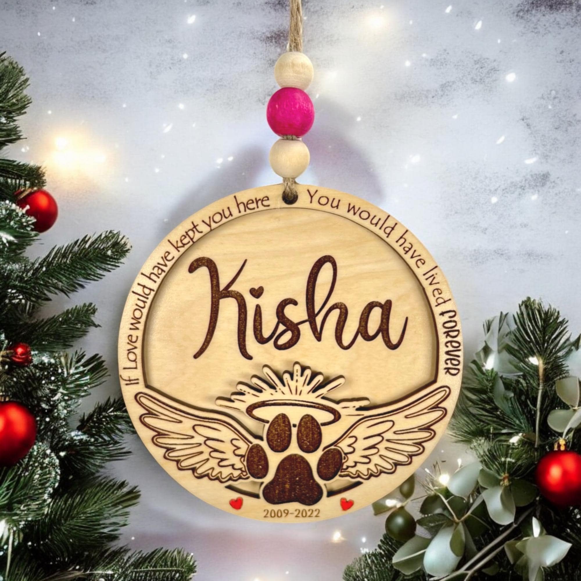 Personalized Pet Memorial Ornament, Paw Wings, Dog Cat Loss Gift