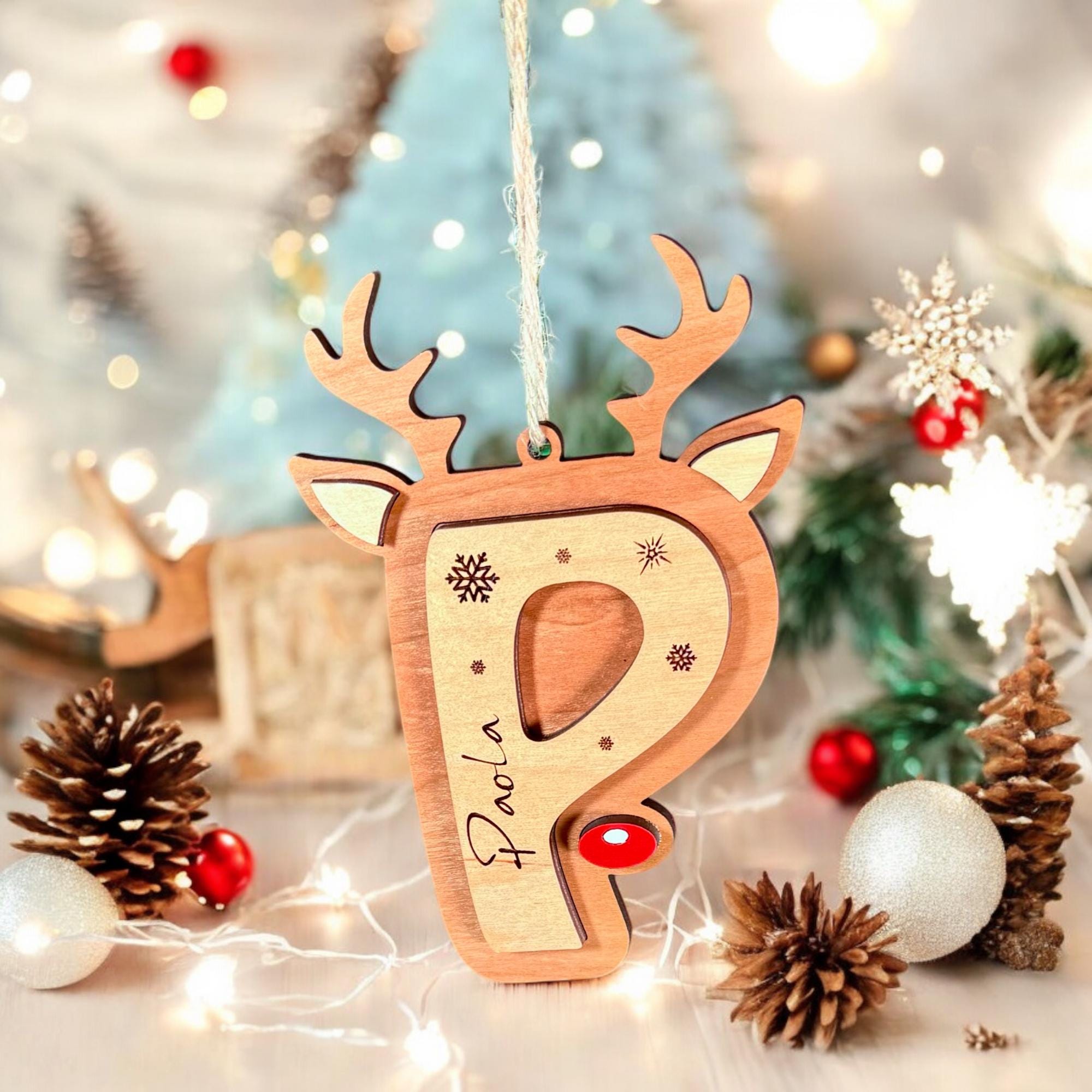 Personalized Reindeer letter ornaments stocking tags