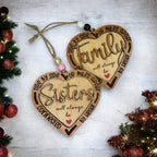 Side by Side or Miles Apart Heart Ornament for Sisters and Family