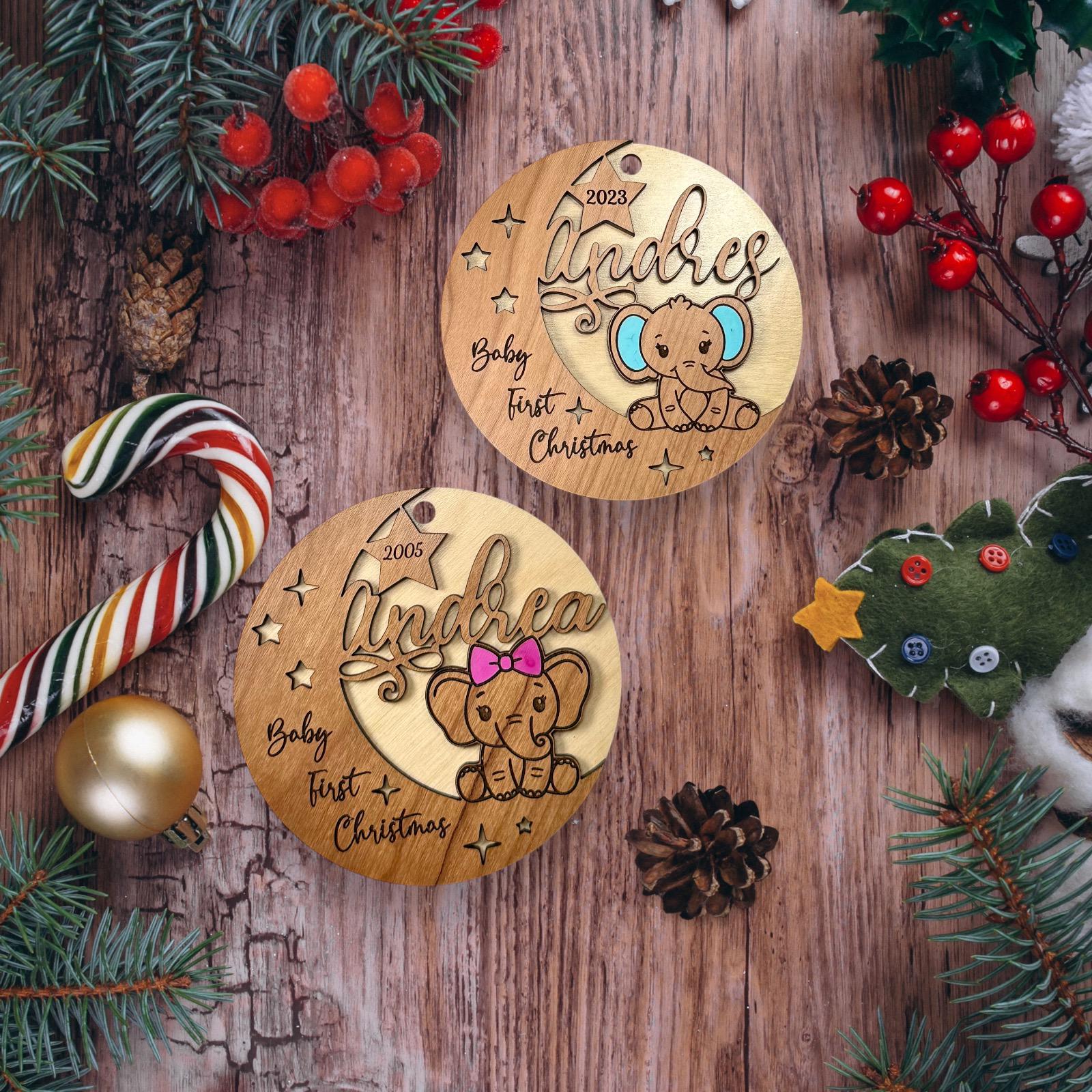Baby's First Christmas Ornament, Custom Elephant Keepsake