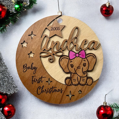 Baby's First Christmas Ornament, Custom Elephant Keepsake