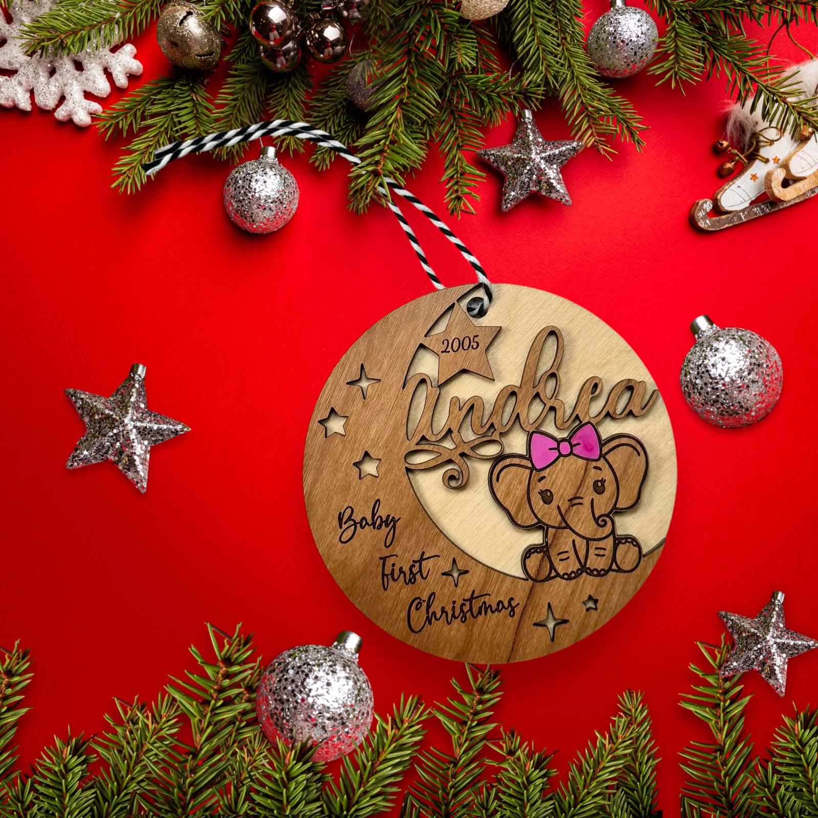 Baby's First Christmas Ornament, Custom Elephant Keepsake