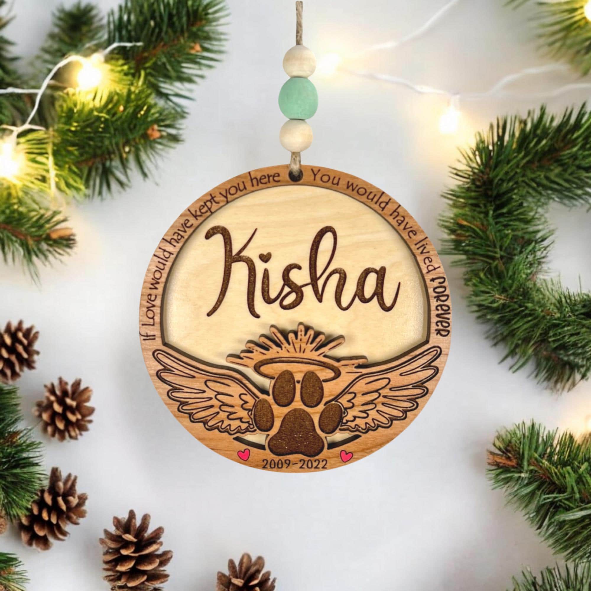 Personalized Pet Memorial Ornament, Paw Wings, Dog Cat Loss Gift