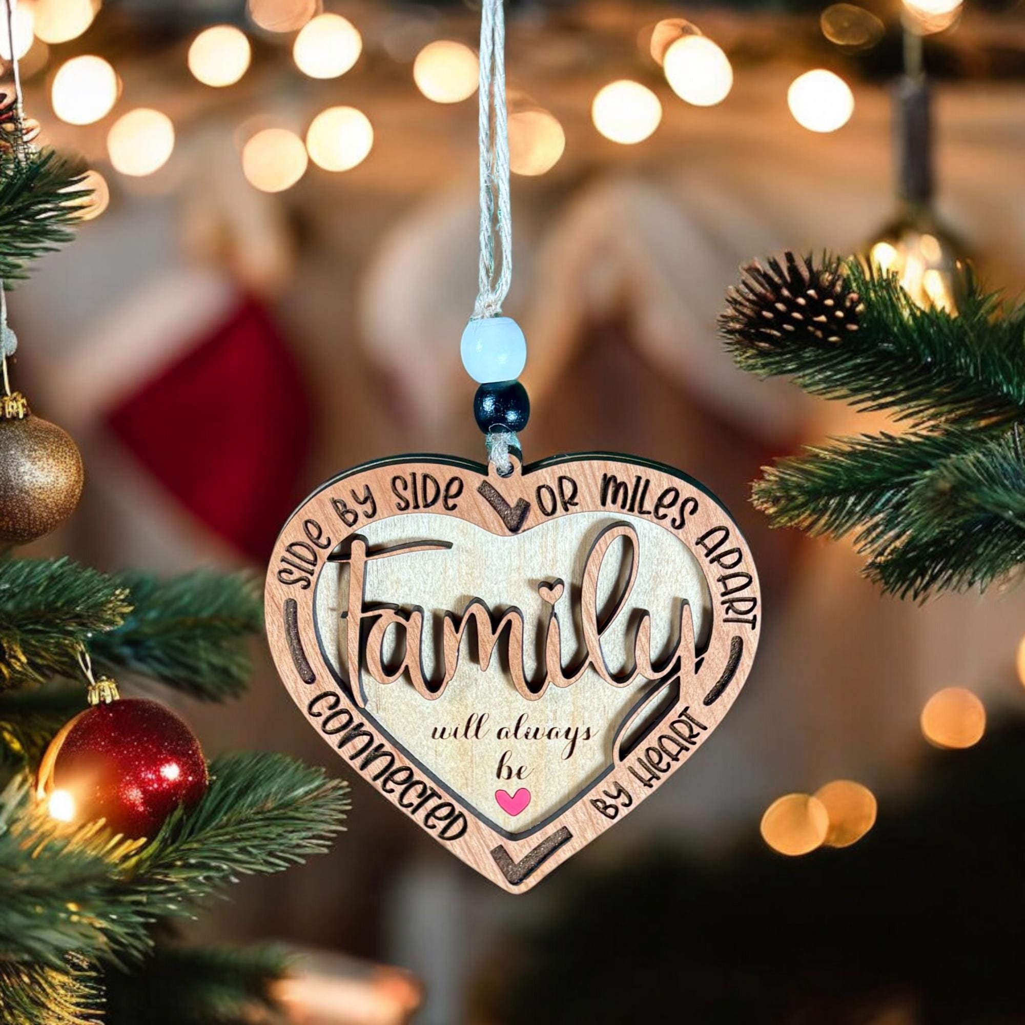 Side by Side or Miles Apart Heart Ornament for Sisters and Family
