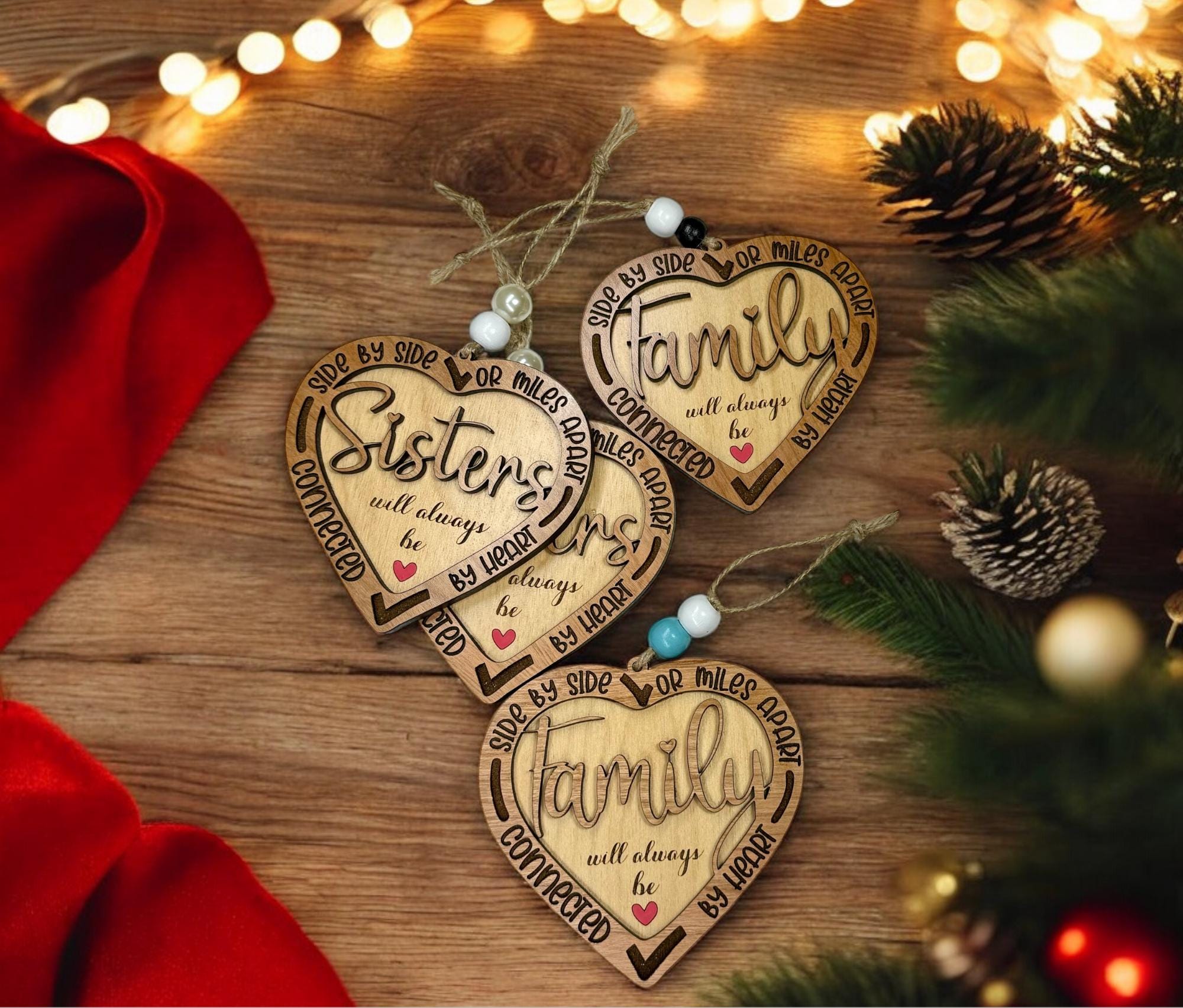 Side by Side or Miles Apart Heart Ornament for Sisters and Family
