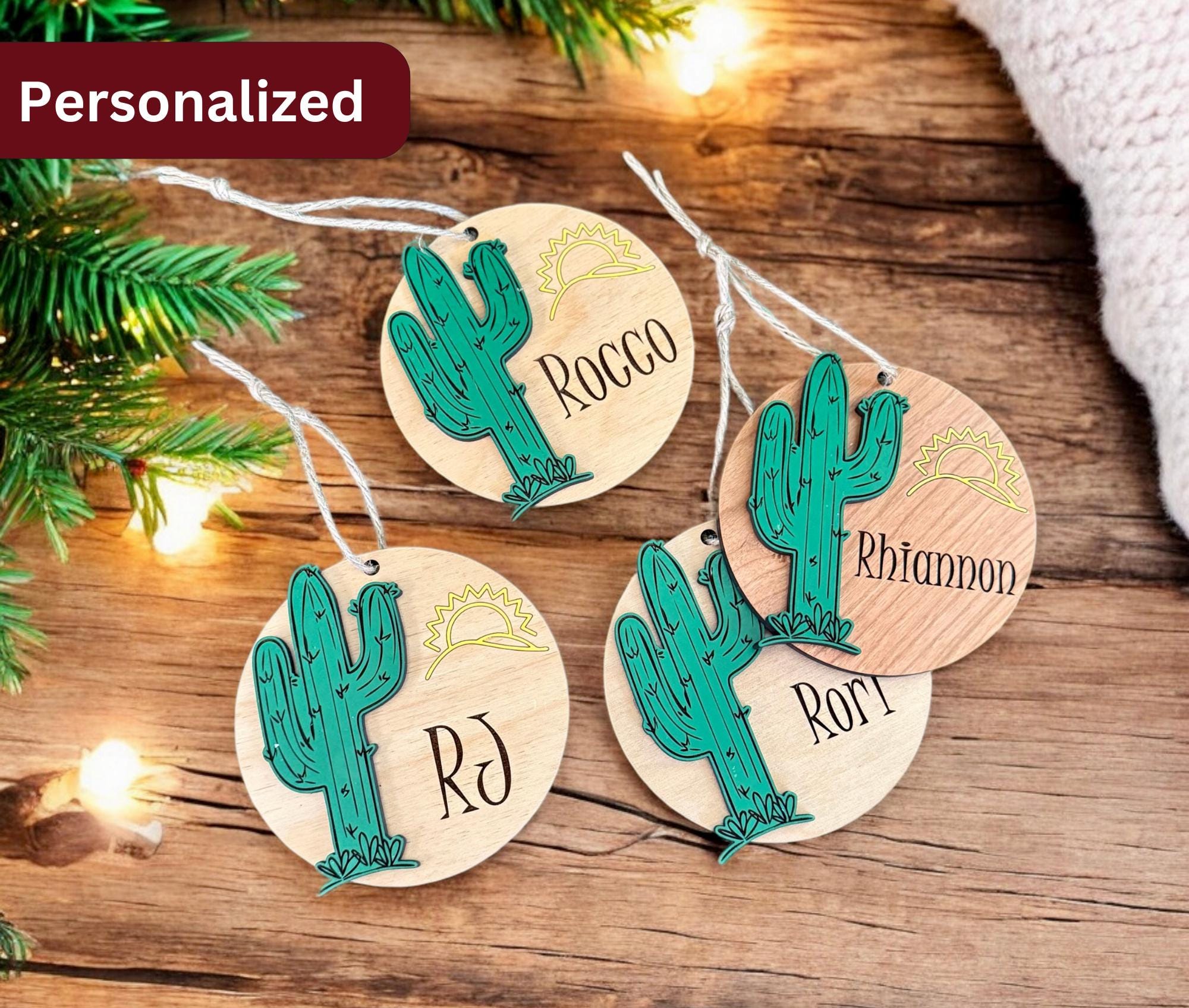 Personalized Cactus Christmas Ornament with Name