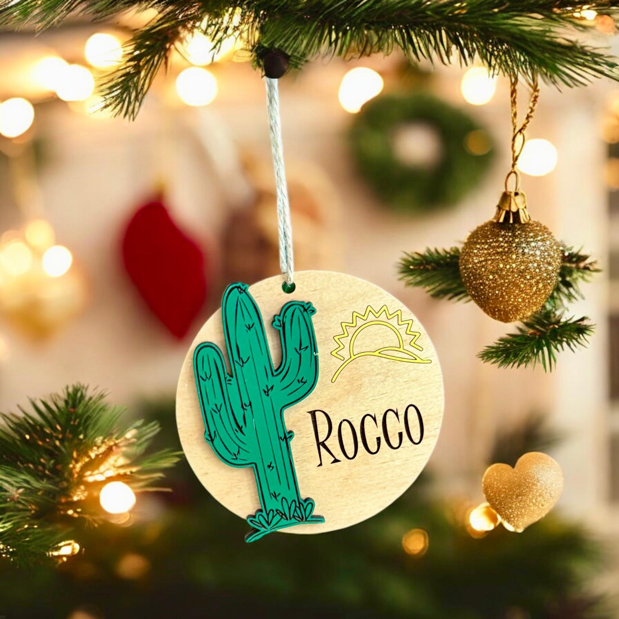 Personalized Cactus Ornament Desert Sun Christmas Decoration Southwestern Name Keepsake Rustic Boho Tree Ornament