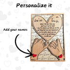 Romantic wooden plaque for couples with intricate heart design and engraved pinky promise illustration