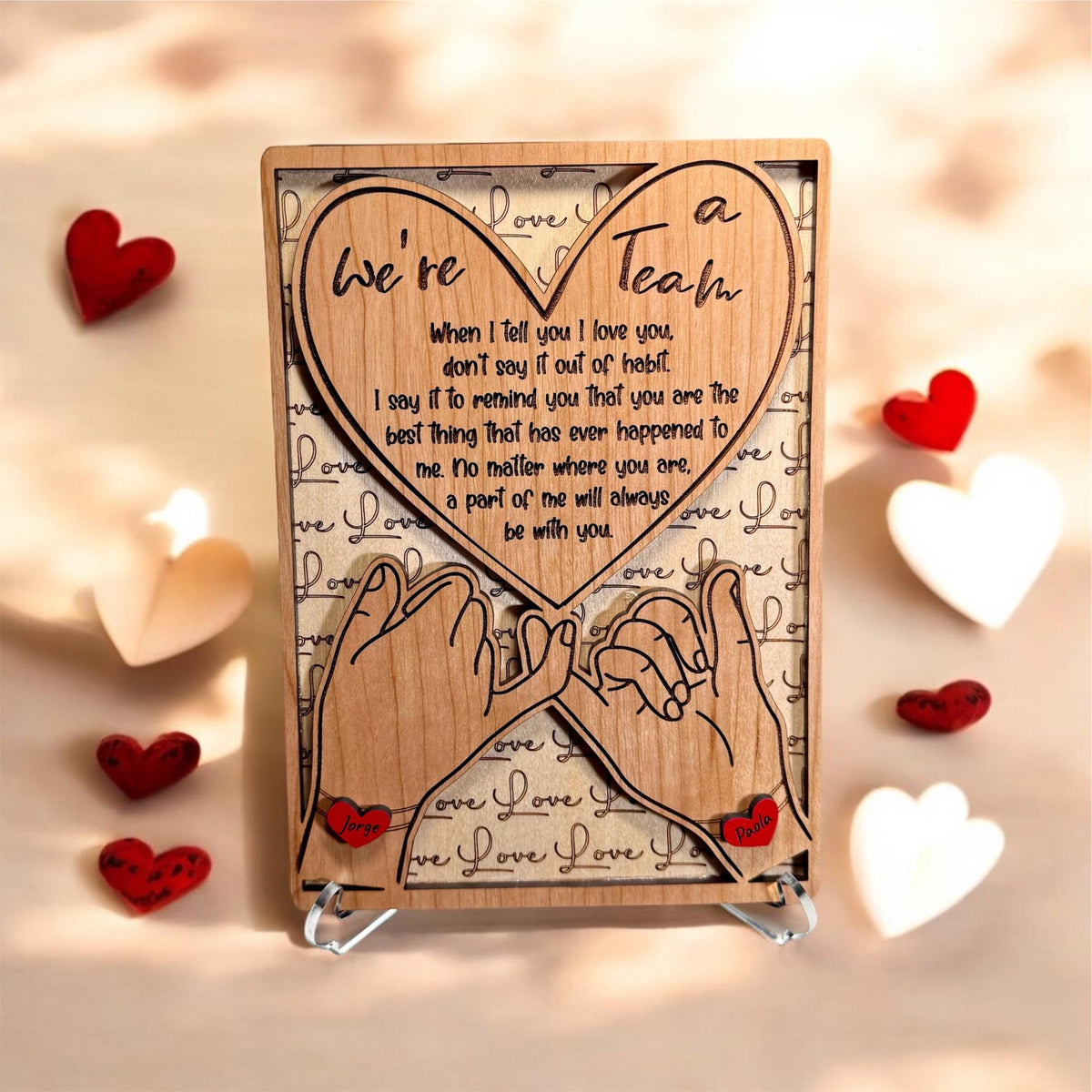 Handcrafted personalized plaque for couples, ideal for anniversaries, weddings, or Valentine’s Day