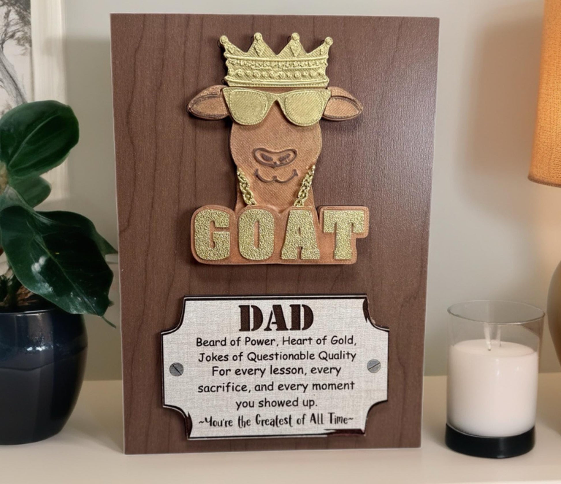 Funny Dad Plaque Gift for Father's Day with GOAT Design and Heartfelt Message for Dad Appreciation from Kids Best Dad Gift