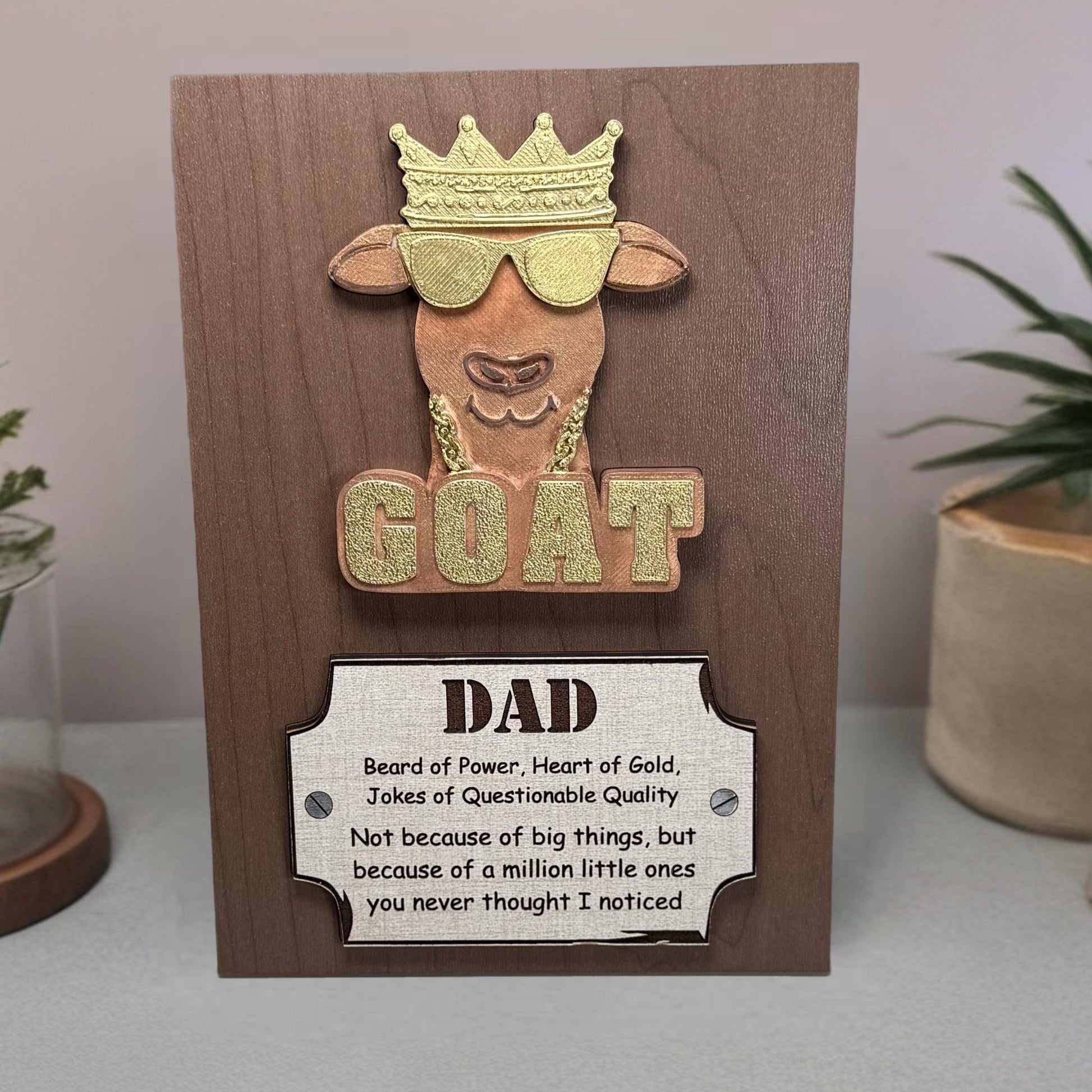 Funny Dad Plaque Gift for Father's Day with GOAT Design and Heartfelt Message for Dad Appreciation from Kids Best Dad Gift