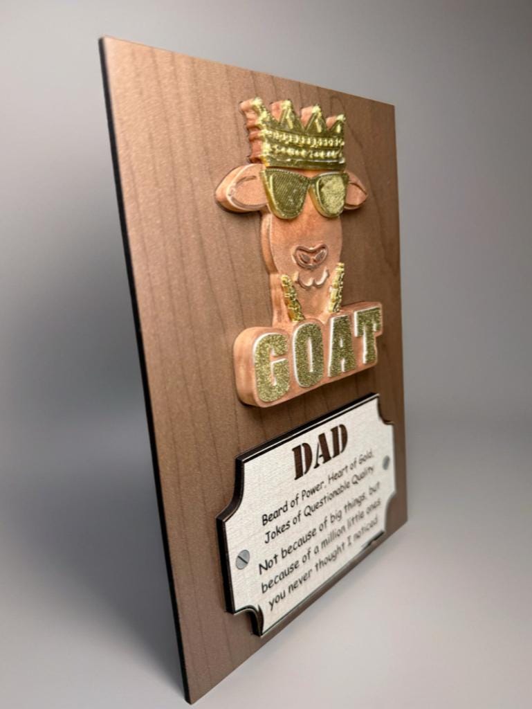 Funny Dad Plaque Gift for Father's Day with GOAT Design and Heartfelt Message for Dad Appreciation from Kids Best Dad Gift