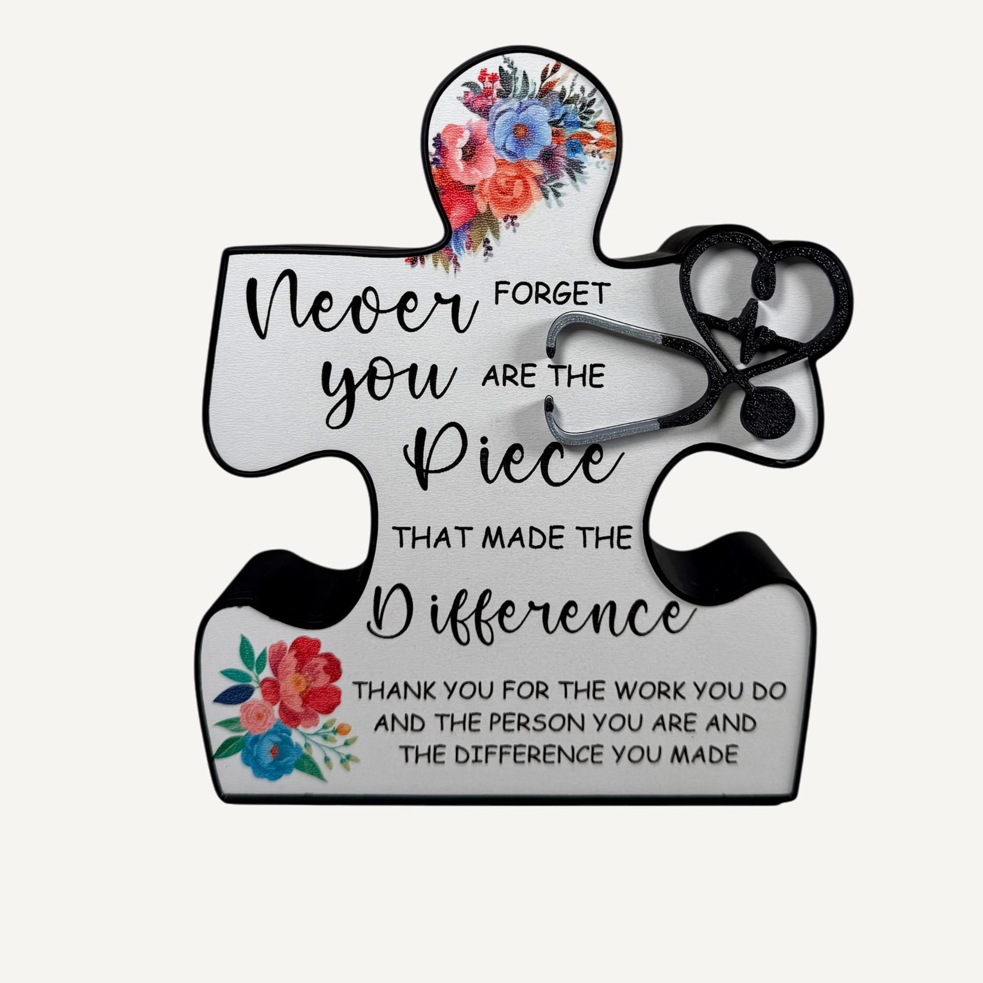 Customizable floral puzzle piece decor gift thanking medical professionals with heartfelt quote.
