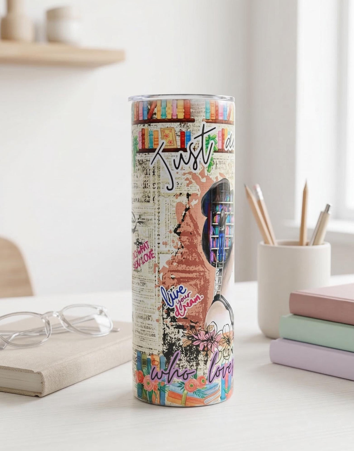 Just a girl who loves books 20oz sublimation tumbler, perfect book nerd gift with lid and straw
