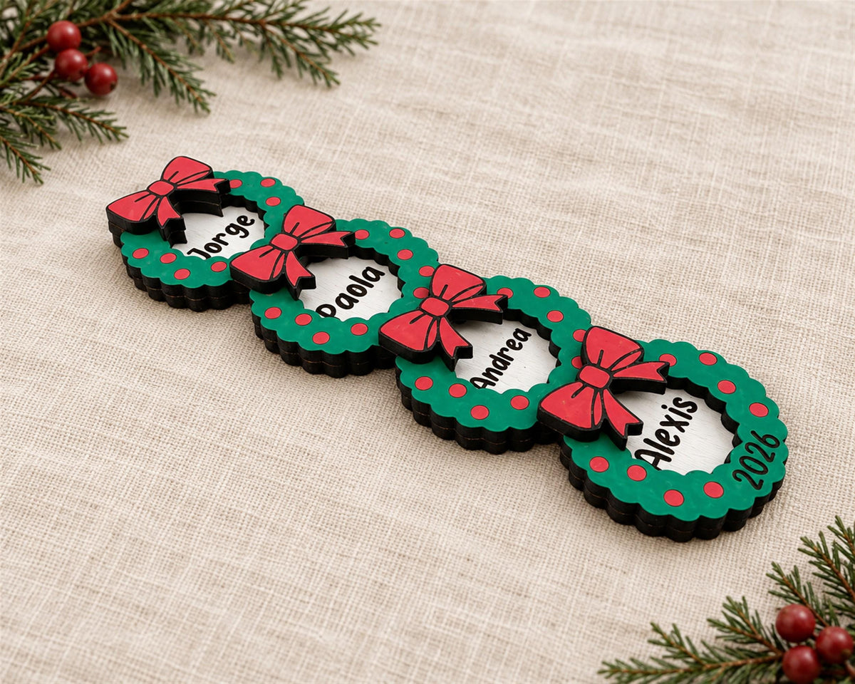 Personalized Family Name Christmas Ornament, Stacked Wooden Wreaths Keepsake