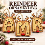 Reindeer Alphabet Ornament SVG Bundle A-Z, Christmas Laser Cut Files