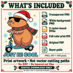 Christmas Capybara Scooter Design, Just Be Cool Holiday Art (Digital Download)