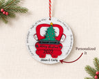 Personalized Red Truck Ornament, Farmhouse Red Truck, Family Ornament, couples ornament, hand painted