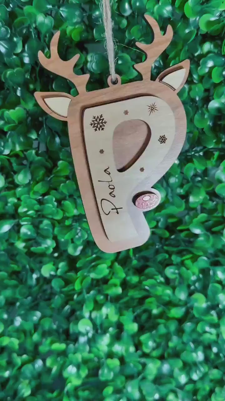 Personalized Reindeer letter ornaments stocking tags